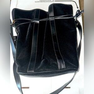 Lancel Paris made in Italy black velvet vintage cross body bucket bag